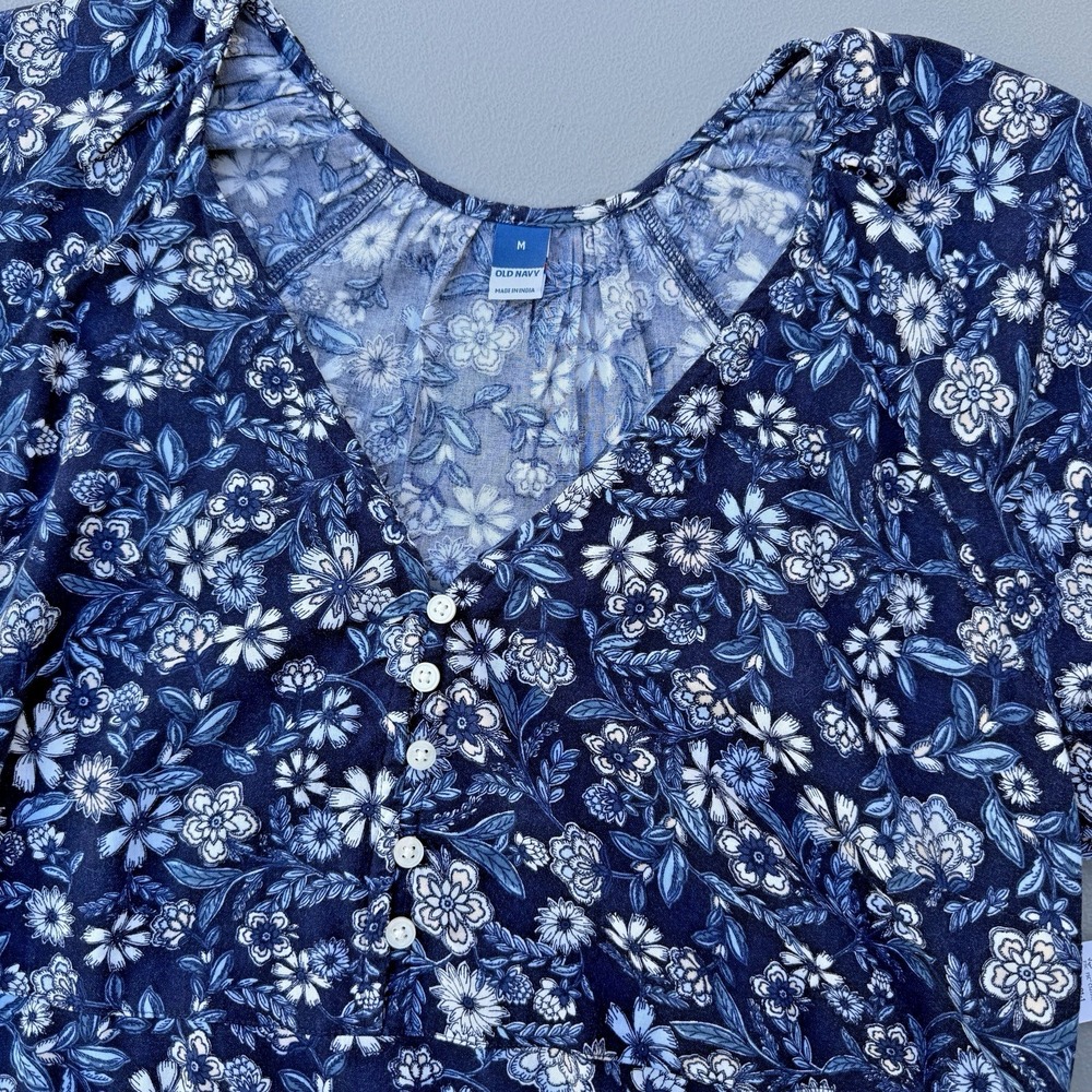 Old Navy Floral Maxi Dress Women's Medium BluePuff Sleeve Boho Cottagecore NWT - Picture 4 of 15